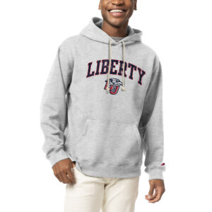 Men's League Collegiate Wear  Heather Gray Liberty Flames Arch Over Logo Essentials Pullover Hoodie