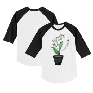 Infant Tiny Turnip White/Black Miami Marlins Lilies & Ladybugs 3/4-Sleeve Raglan T-Shirt