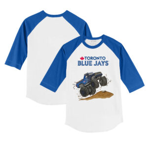 Infant Tiny Turnip White/Royal Toronto Blue Jays Monster Truck 3/4-Sleeve Raglan T-Shirt