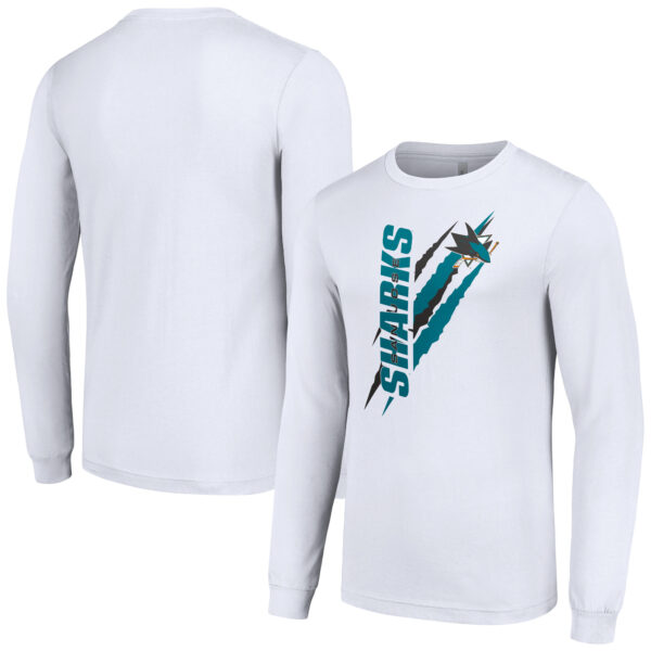 Men's Starter White San Jose Sharks Color Scratch Long-Sleeve T-Shirt