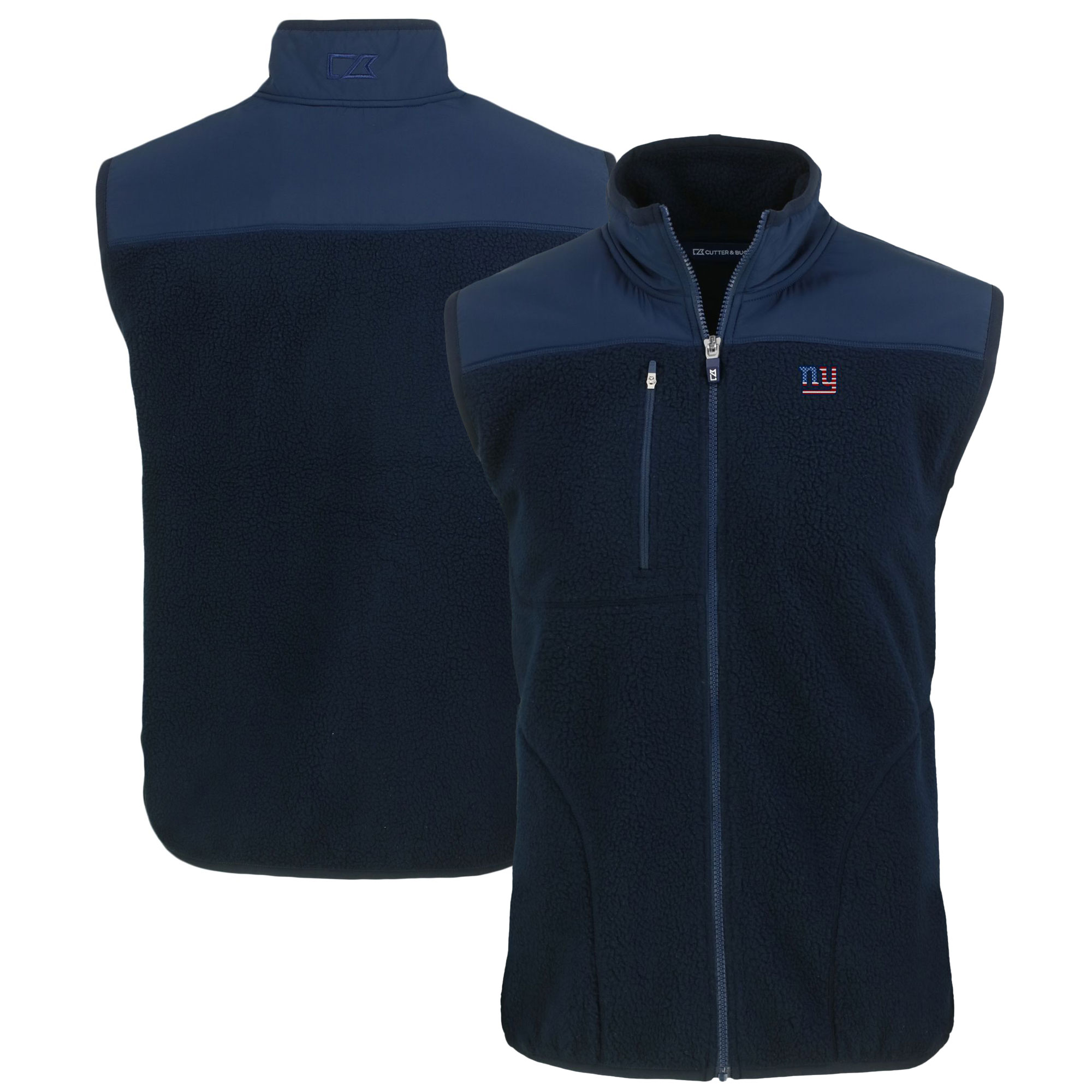 Men's Cutter & Buck Navy New York Giants Big & Tall Americana Cascade Eco Sherpa Fleece Full-Zip Vest - Image 5