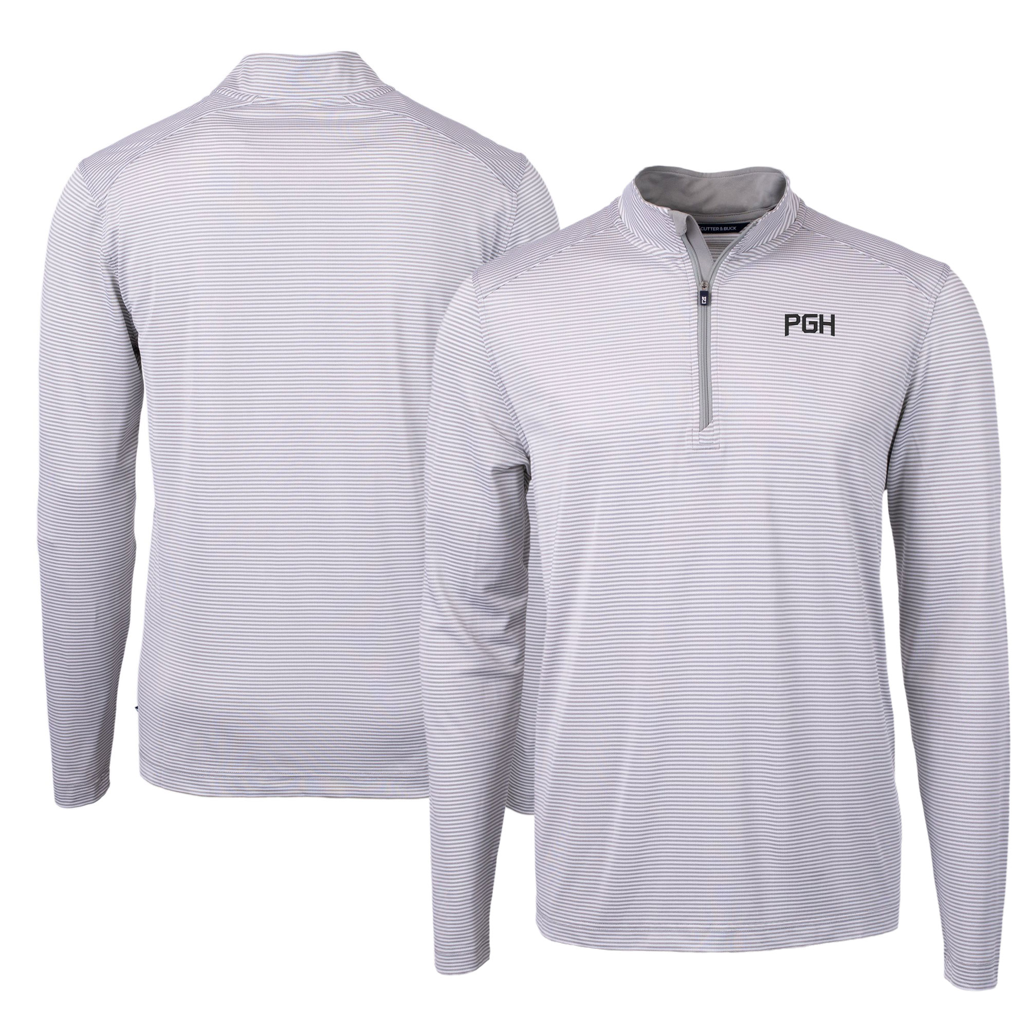 Men's Cutter & Buck Gray/White Pittsburgh Pirates City Connect Virtue Eco Pique Micro Stripe Recycled Quarter-Zip Pullover Top