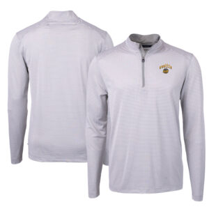 Men's Cutter & Buck Gray/White Seattle Mariners City Connect Virtue Eco Pique Micro Stripe Recycled Quarter-Zip Pullover Top