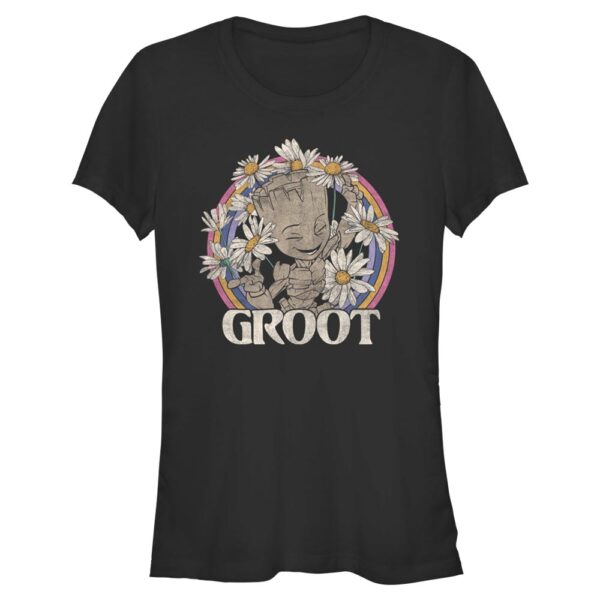 Women's Mad Engine Groot Black Guardians of the Galaxy Happy Flowers Graphic T-Shirt