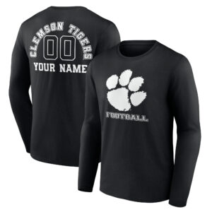 Men's Black Clemson Tigers Personalized Name & Number Monochrome Long Sleeve T-Shirt
