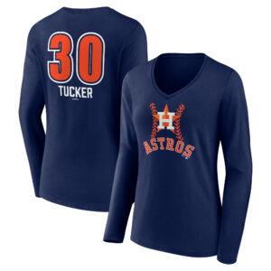 Women's Kyle Tucker Navy Houston Astros Fastball Player Name & Number Long Sleeve V-Neck T-Shirt
