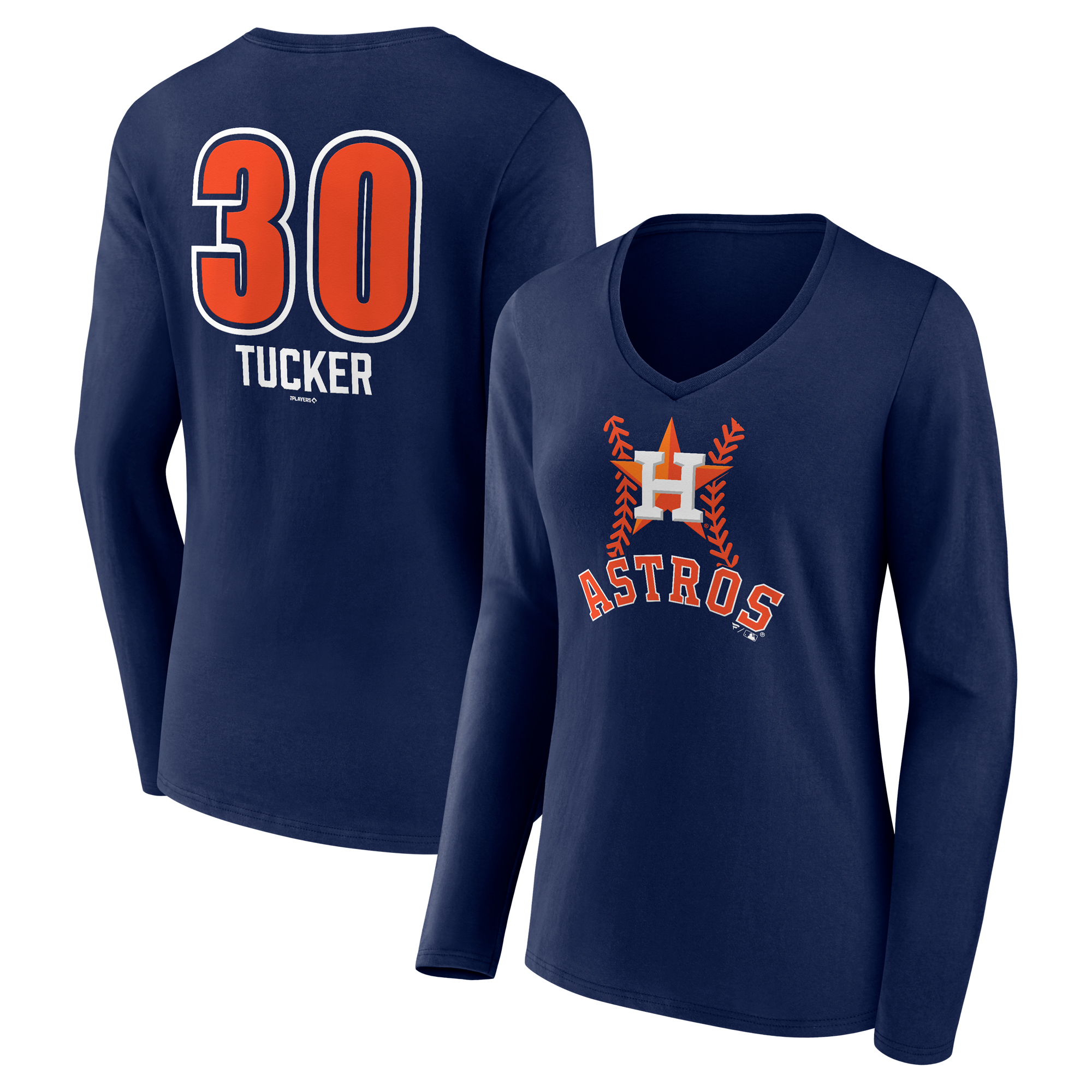Women's Kyle Tucker Navy Houston Astros Fastball Player Name & Number Long Sleeve V-Neck T-Shirt