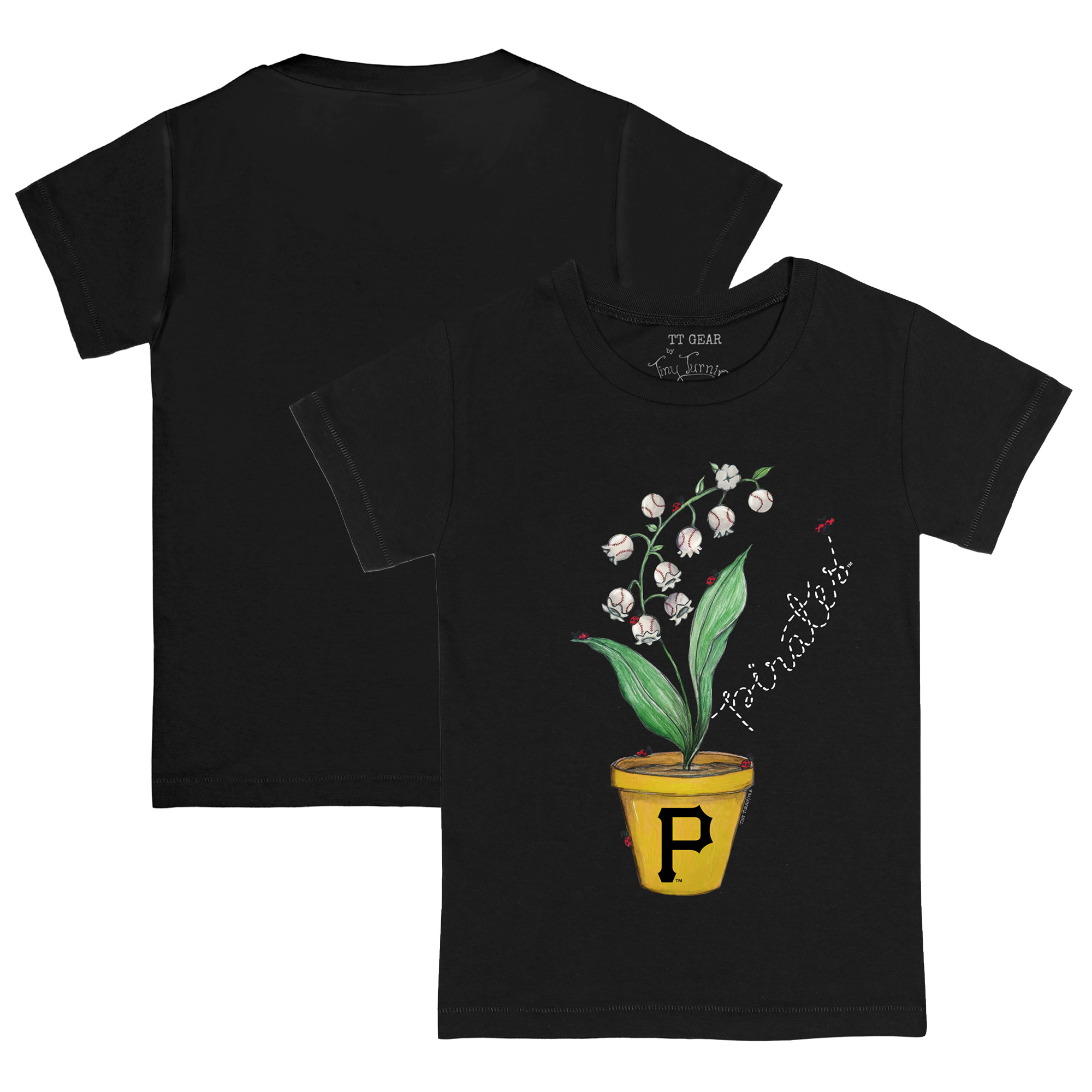 Toddler Tiny Turnip Black Pittsburgh Pirates Lilies and Ladybugs T-Shirt