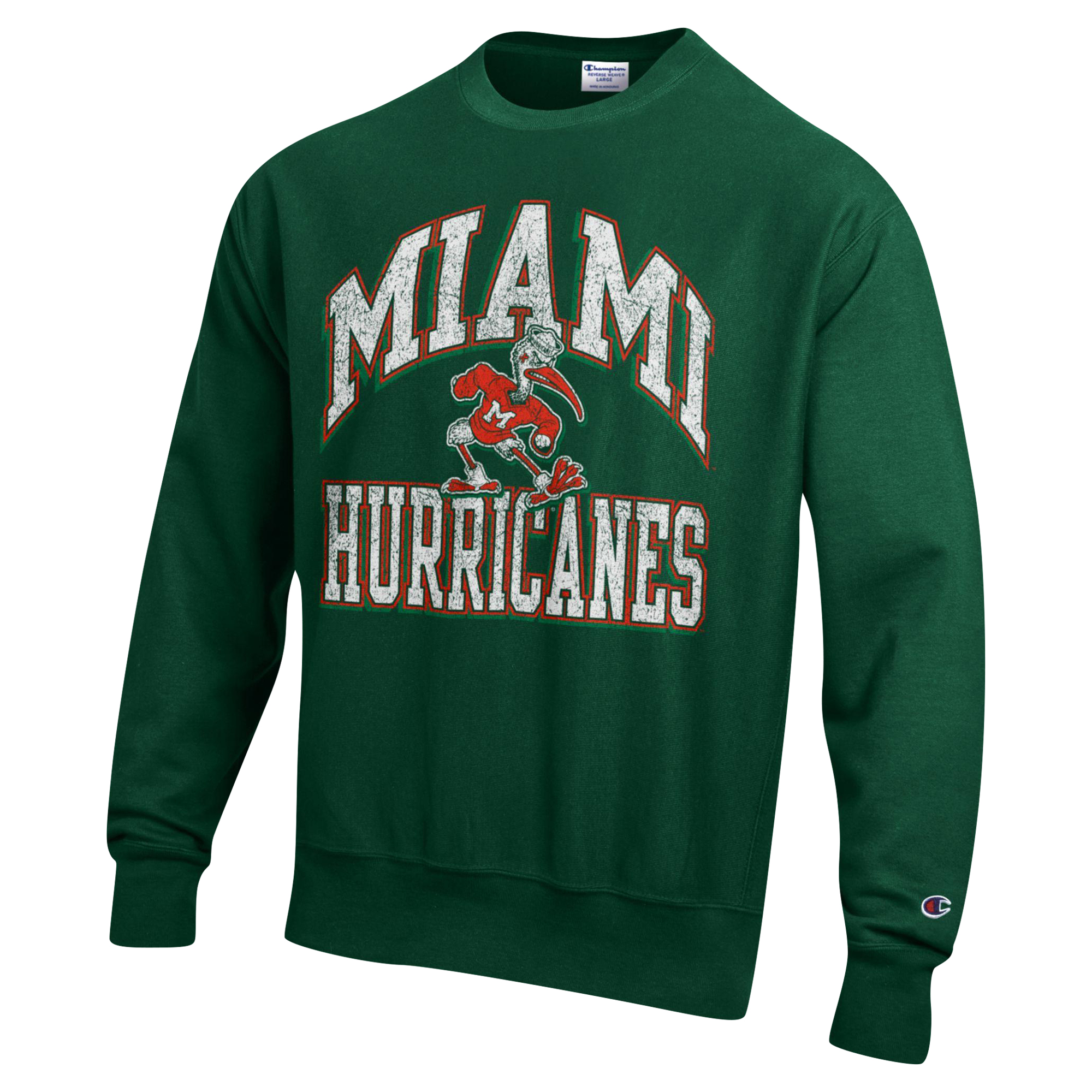Men's Champion Green Miami Hurricanes Vault Late Night Reverse Weave Pullover Sweatshirt - Image 6
