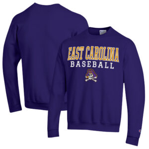 Men's Champion  Purple ECU Pirates Stack Baseball Powerblend Pullover Sweatshirt