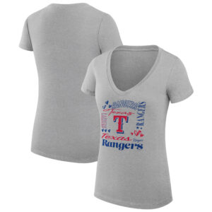 Women's G-III 4Her by Carl Banks Heather Gray Texas Rangers Collage Team Graphic V-Neck Fitted T-Shirt