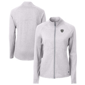 Women's Cutter & Buck  Heather Gray Las Vegas Raiders Adapt Eco Knit Heather Recycled Full-Zip Jacket
