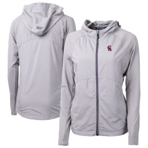 Women's Cutter & Buck Gray California Angels Cooperstown Collection Adapt Eco Knit Hybrid Recycled Full-Zip Hoodie