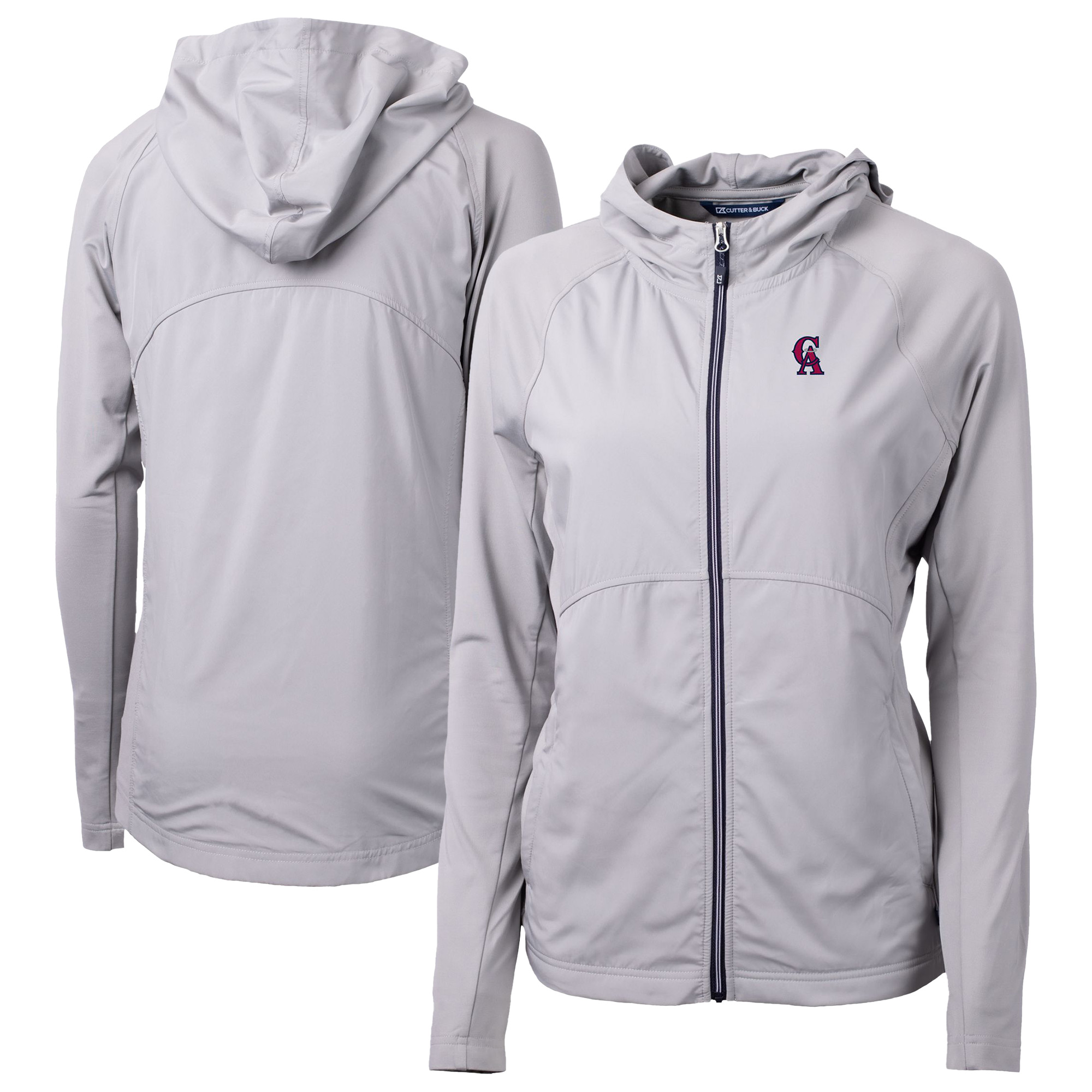 Women's Cutter & Buck Gray California Angels Cooperstown Collection Adapt Eco Knit Hybrid Recycled Full-Zip Hoodie