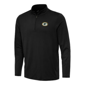 Men's Antigua Black Green Bay Packers Reprocess Quarter-Zip Top
