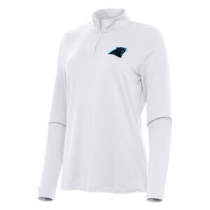 Women's Antigua  White Carolina Panthers Reprocess Quarter-Zip Top