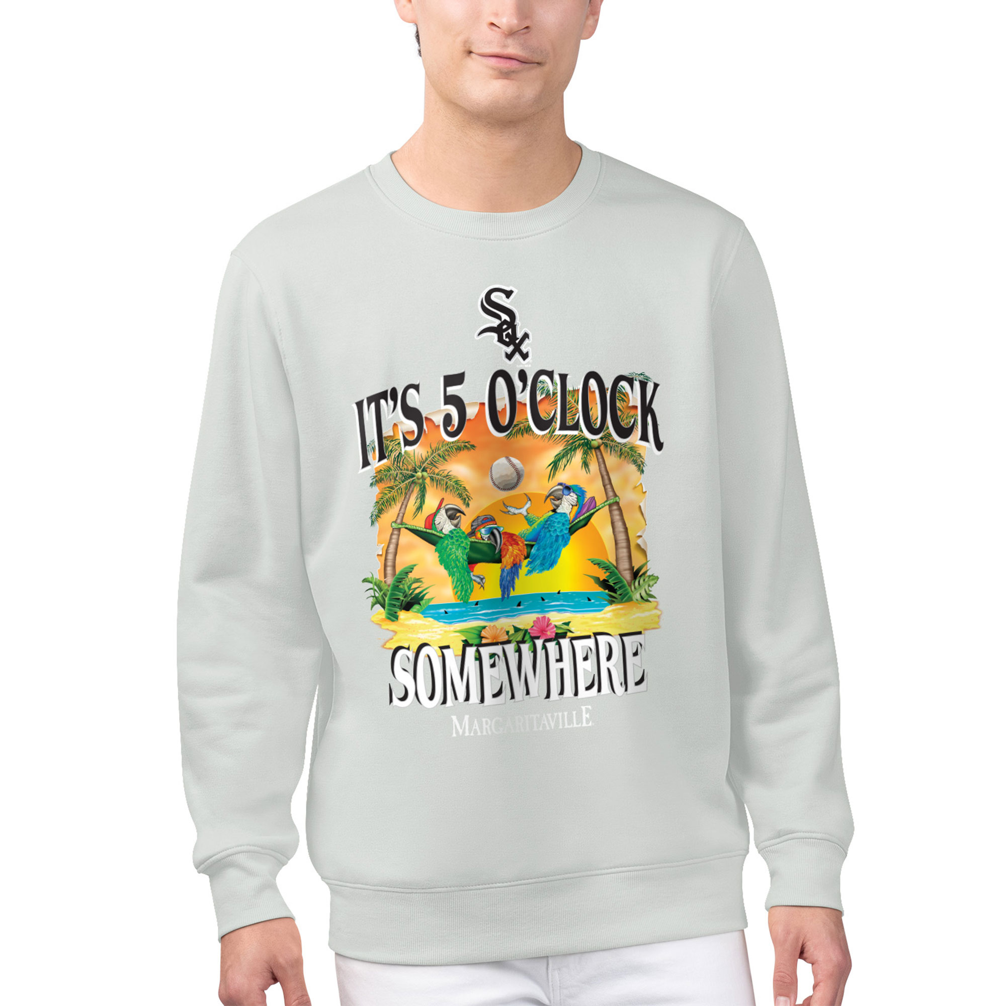 Men's Margaritaville Silver Chicago White Sox Five O'Clock Graphic Pullover Sweatshirt - Image 2