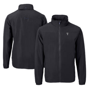 Men's Cutter & Buck Black Texas Rangers Big & Tall Charter Eco Knit Recycled Full-Zip Hoodie Jacket