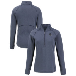 Women's Cutter & Buck Heather Navy Tennessee Titans  Peshastin Eco Fleece Recycled Tri-Blend Raglan Half-Zip Jacket