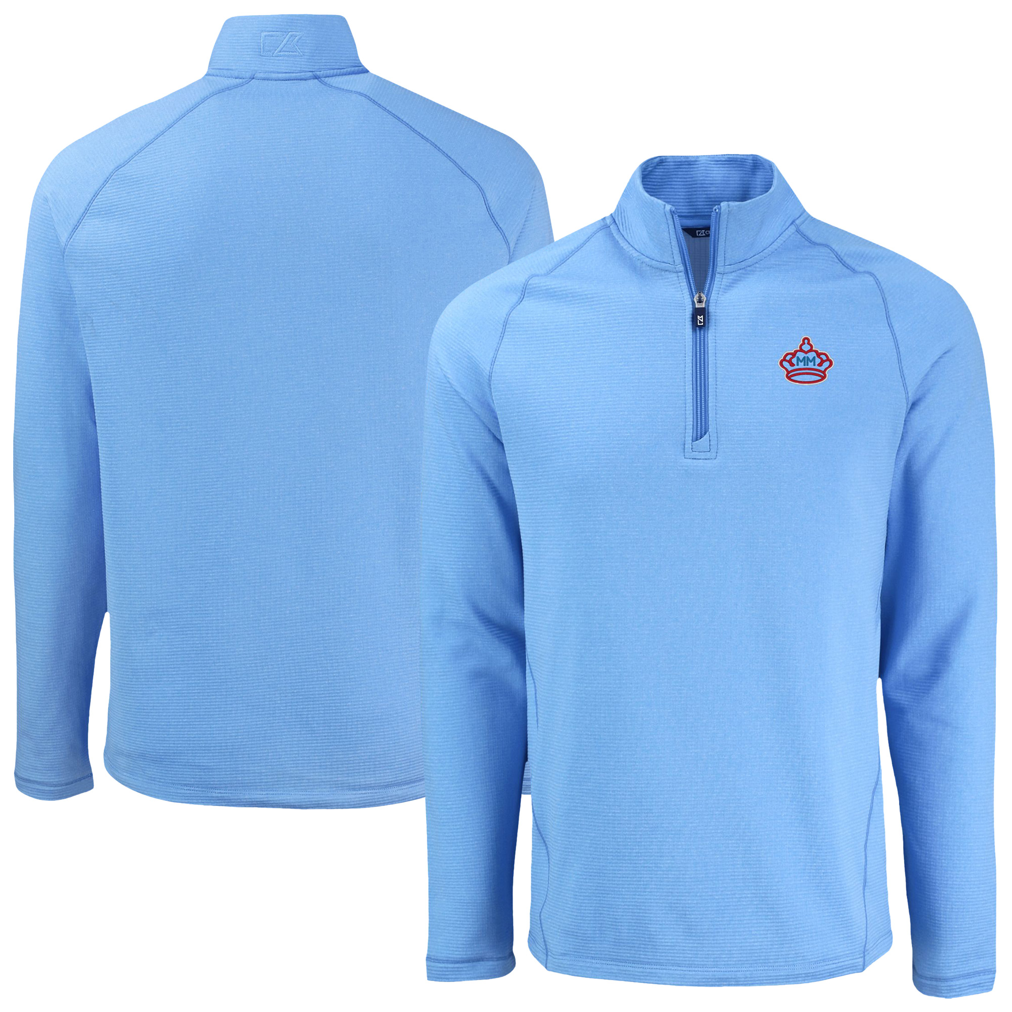 Men's Cutter & Buck Heather Light Blue Miami Marlins Peshastin Eco Fleece Recycled Raglan Quarter-Zip Top