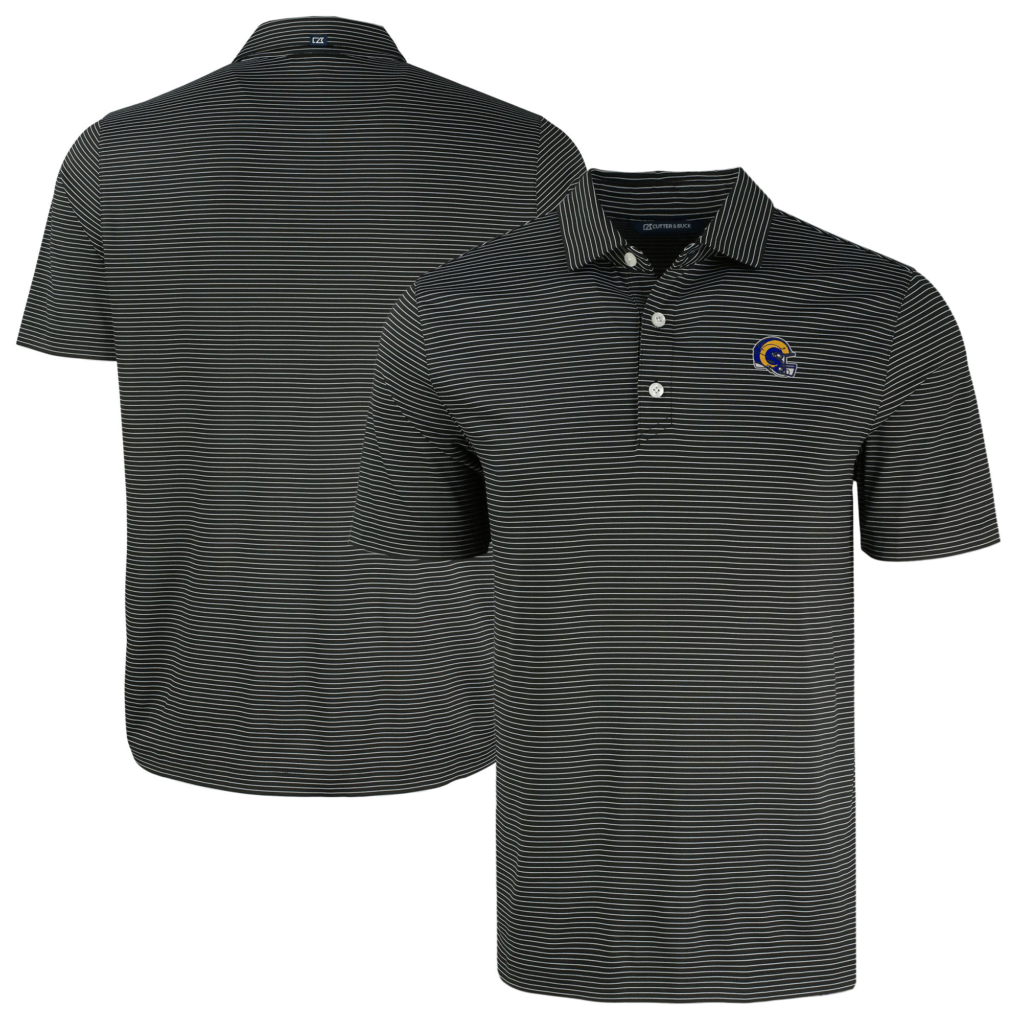 Men's Cutter & Buck Black Los Angeles Rams Forge Eco Fine Line Stripe Polo