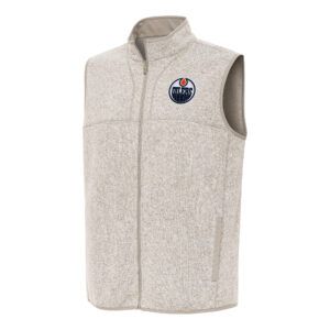 Men's Antigua Oatmeal Edmonton Oilers Fortune Full-Zip Vest