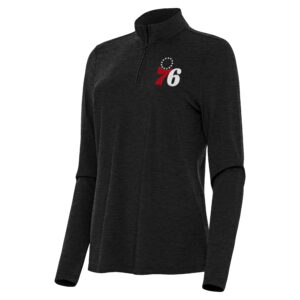 Women's Antigua  Heather Black Philadelphia 76ers Bright Quarter-Zip Top