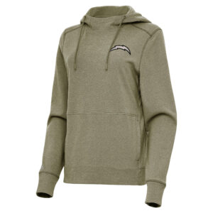 Women's Antigua  Olive Los Angeles Chargers Justice Pullover Hoodie