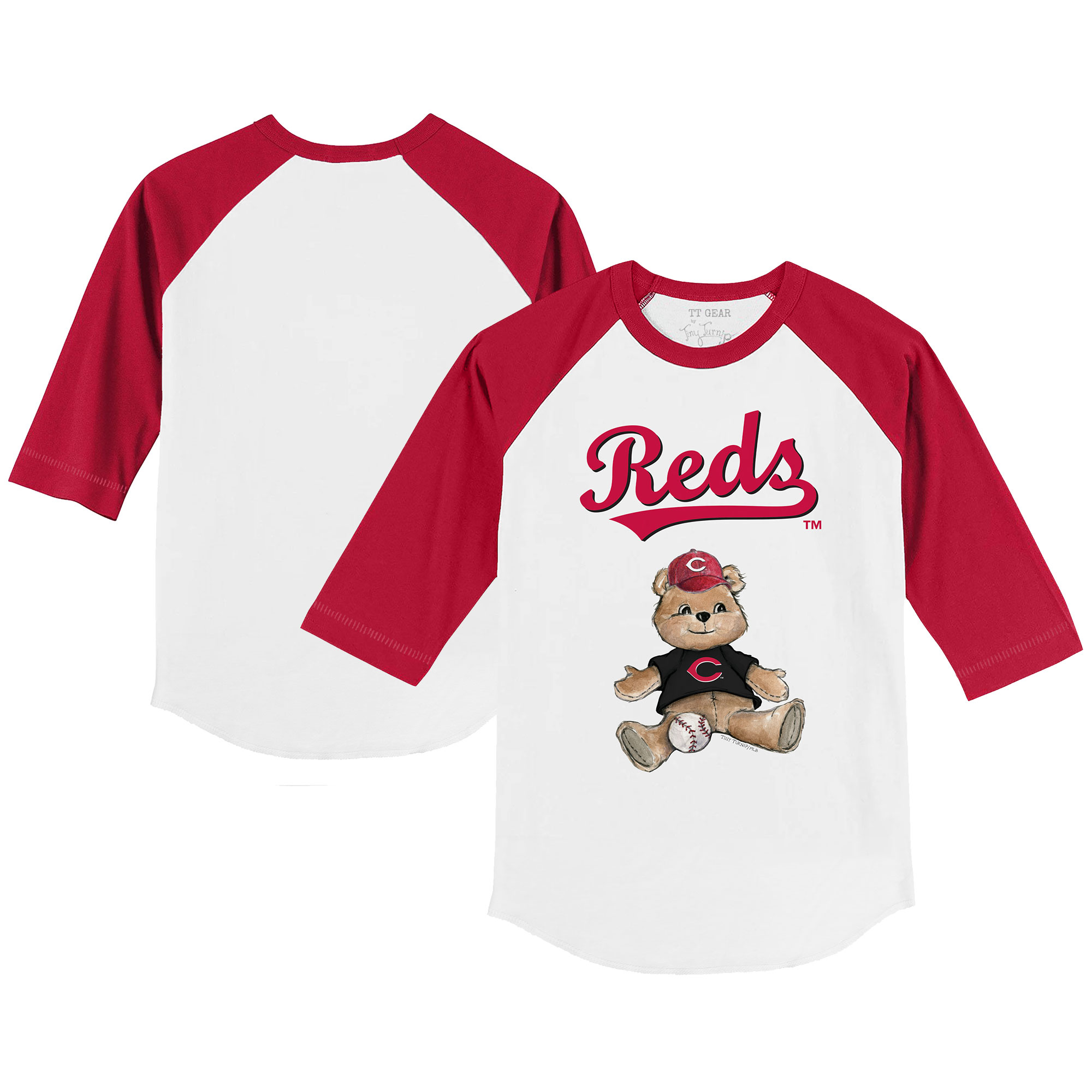 Infant Tiny Turnip White/Red Cincinnati Reds Teddy Boy Raglan 3/4 Sleeve T-Shirt