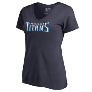 Women's Navy Tennessee Titans Wordmark V-Neck T-Shirt