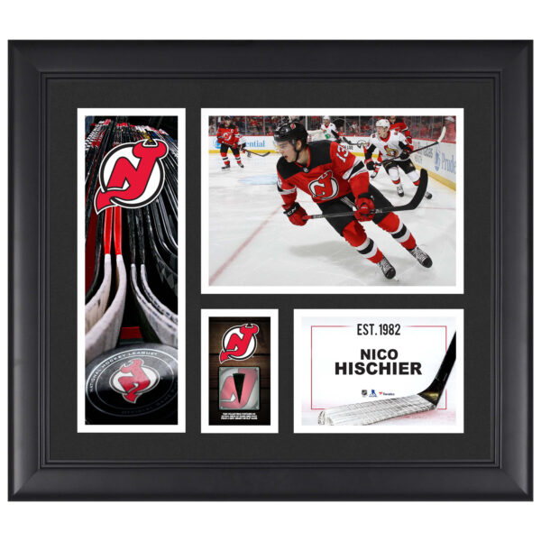 Nico Hischier New Jersey Devils Framed 15" x 17" Player Collage with a Piece of Game-Used Puck