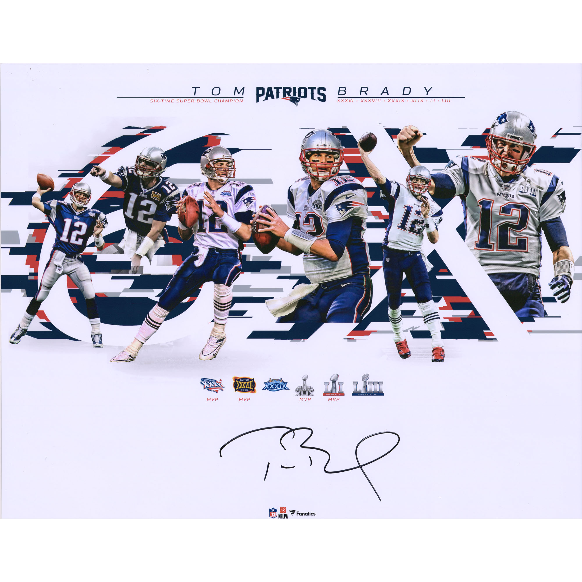 Tom Brady New England Patriots Autographed 16" x 20" 6-Time Super Bowl Champion Photograph