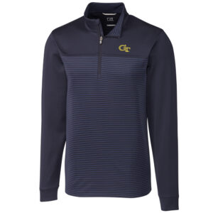 Men's Cutter & Buck Navy Georgia Tech Yellow Jackets Big & Tall Traverse Stripe Half-Zip Pullover Jacket