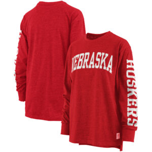 Women's Pressbox Scarlet Nebraska Huskers Plus Size Two-Hit Canyon Long Sleeve T-Shirt
