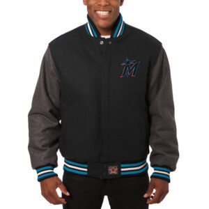 Men's JH Design Black/Gray Miami Marlins Big & Tall All-Wool Jacket with Embroidered Front Logo