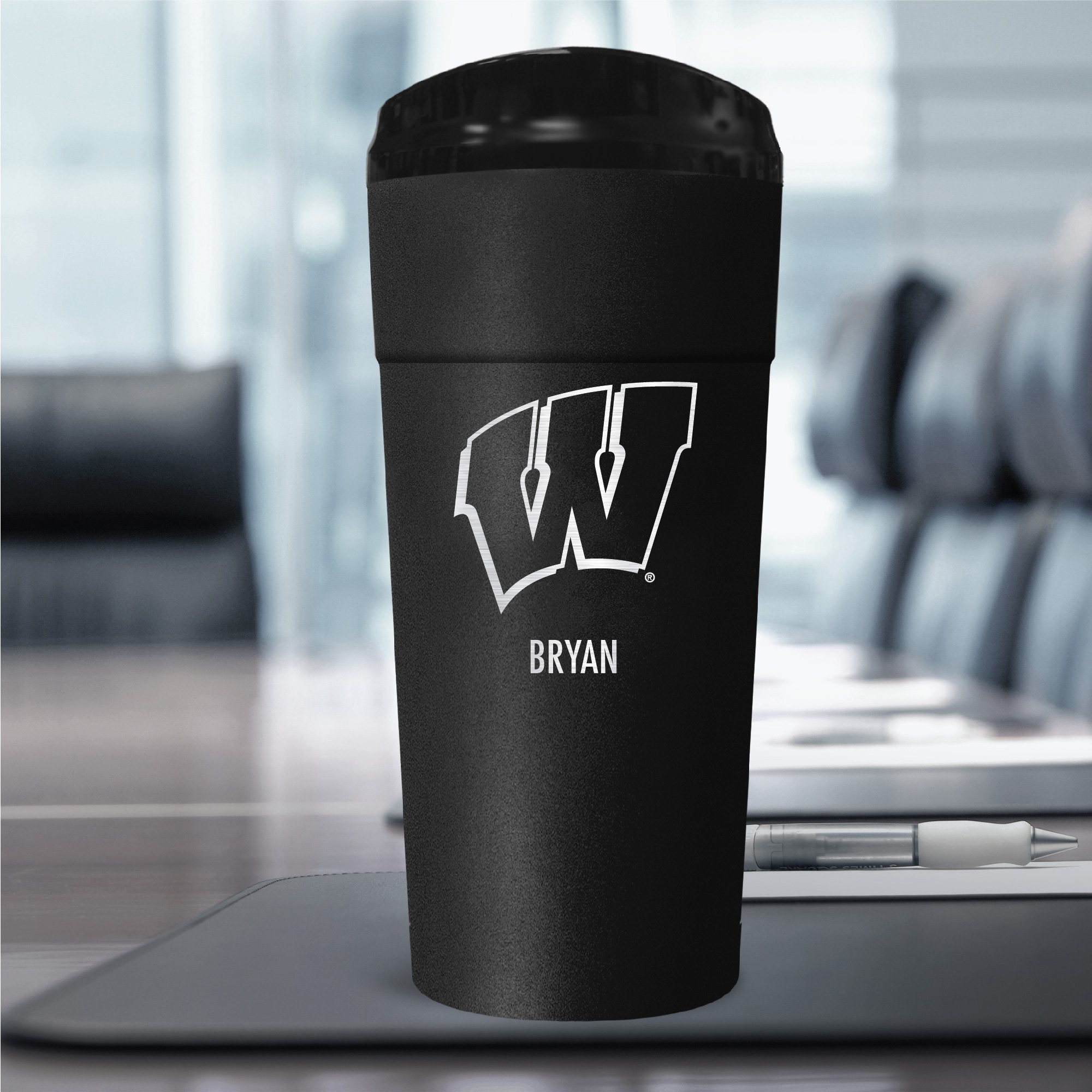 Black Wisconsin Badgers 24oz. Personalized Stealth Travel Tumbler - Image 5