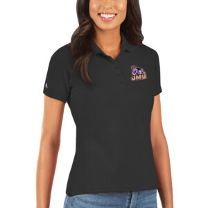 Women's Antigua Black James Madison Dukes Legacy Pique Polo