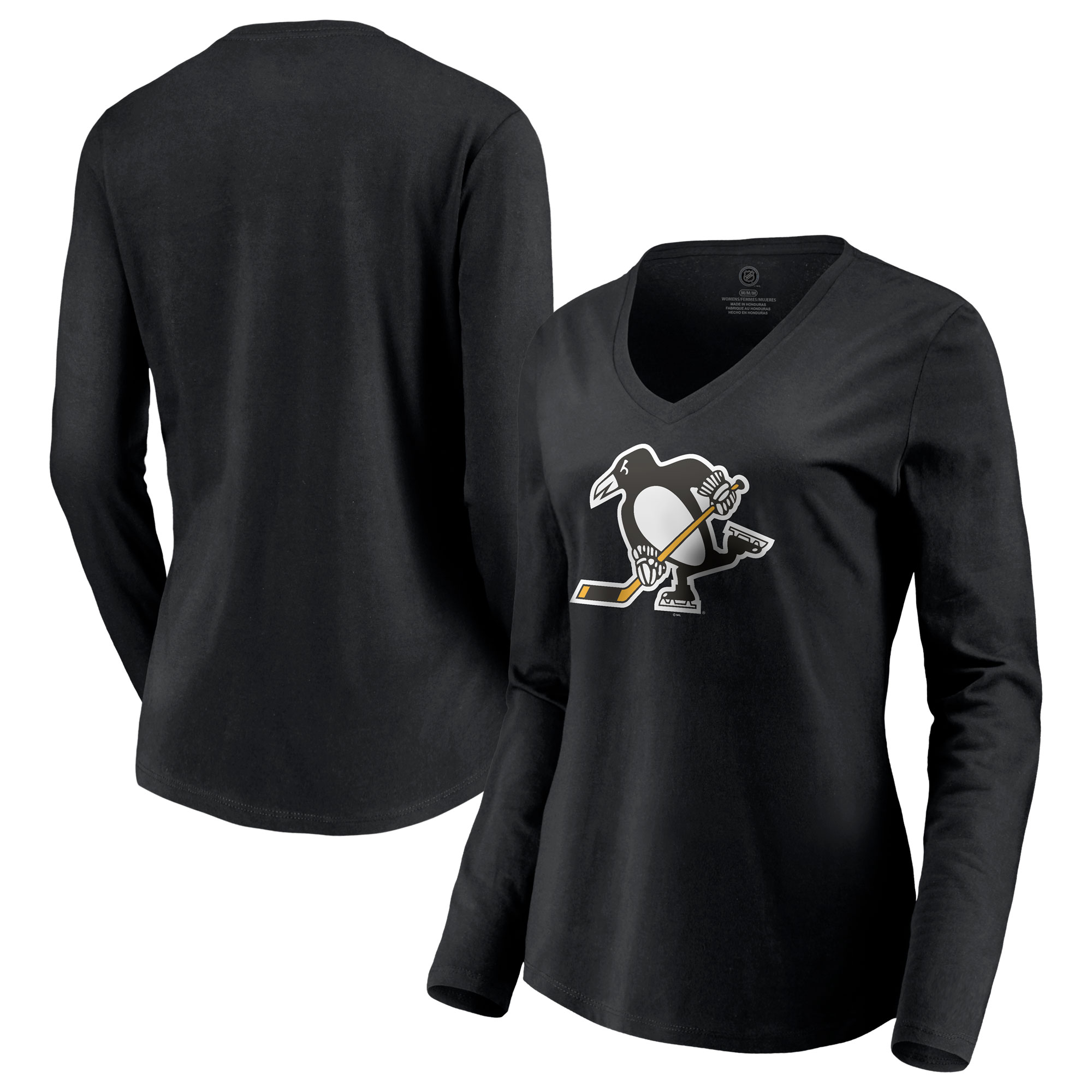 Women's Black Pittsburgh Penguins Special Edition Primary Logo V-Neck Long Sleeve T-Shirt - Image 2