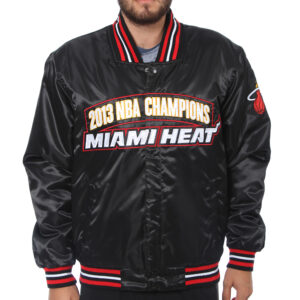 Men's JH Design Black Miami Heat Back-to-Back NBA Finals Champions Commemorative Satin Full-Snap Jacket