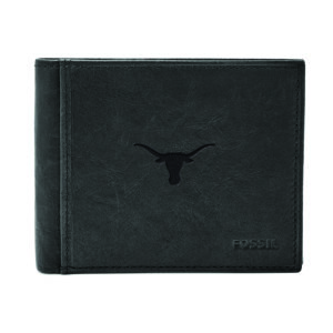Men's Fossil Black Texas Longhorns Ingram RFID Flip ID Bi-Fold Wallet