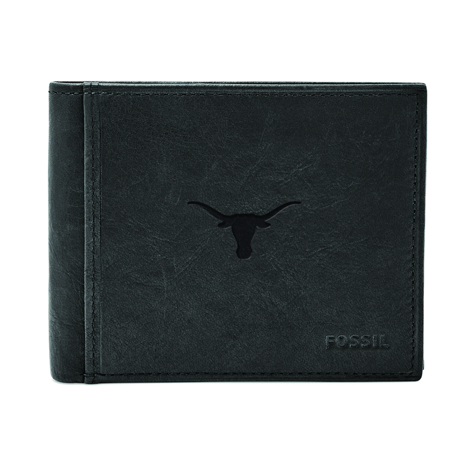 Men's Fossil Black Texas Longhorns Ingram RFID Flip ID Bi-Fold Wallet