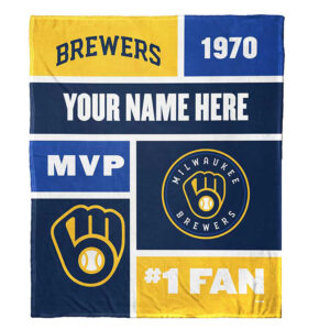 The Northwest Group Milwaukee Brewers 50'' x 60'' Colorblock Personalized Sherpa Throw