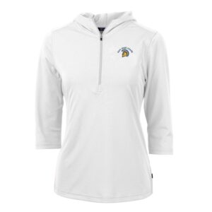 Women's Cutter & Buck White San Jose State Spartans Virtue Eco Pique Half-Zip 3/4 Sleeve Pullover Hoodie