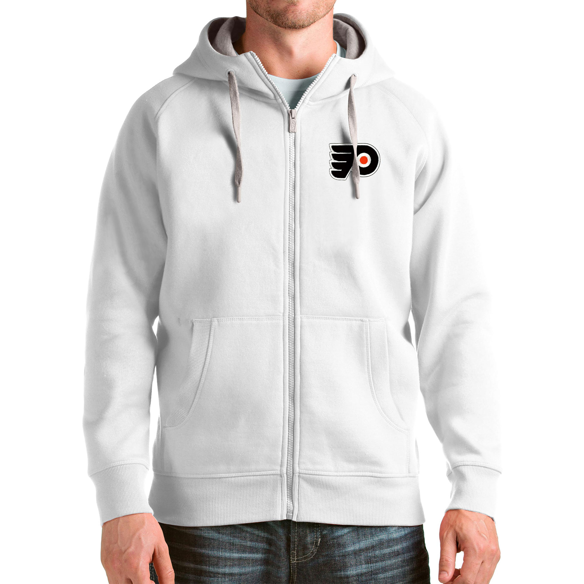 Men's Antigua White Philadelphia Flyers Logo Victory Full-Zip Hoodie