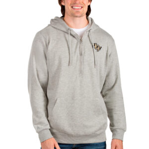 Men's Antigua Heathered Gray UCF Knights Action Quarter-Zip Pullover Hoodie