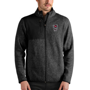Men's Antigua Heathered Black NC State Wolfpack Fortune Full-Zip Jacket
