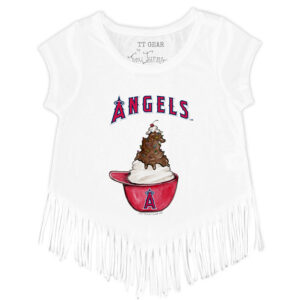 Girls Youth Tiny Turnip White Los Angeles Angels Sundae Helmet Fringe T-Shirt