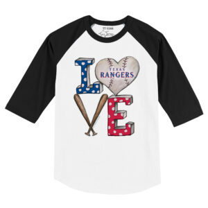 Toddler Tiny Turnip White/Black Texas Rangers Baseball Love Raglan 3/4 Sleeve T-Shirt