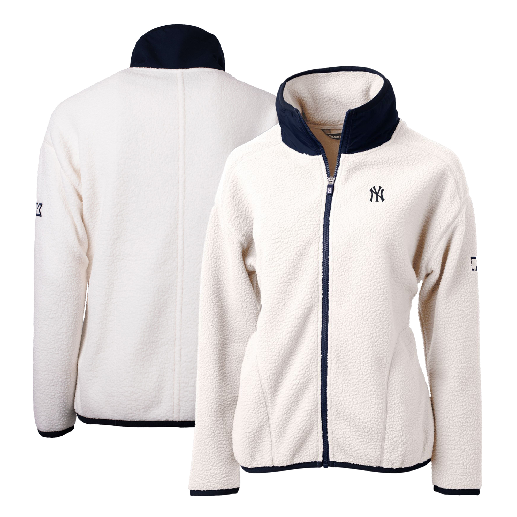 Women's Cutter & Buck White/Navy New York Yankees Cascade Eco Sherpa Fleece Full-Zip Jacket