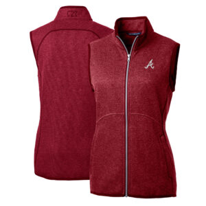 Women's Cutter & Buck Heathered Red Atlanta Braves Mainsail Sweater-Knit Full-Zip Vest